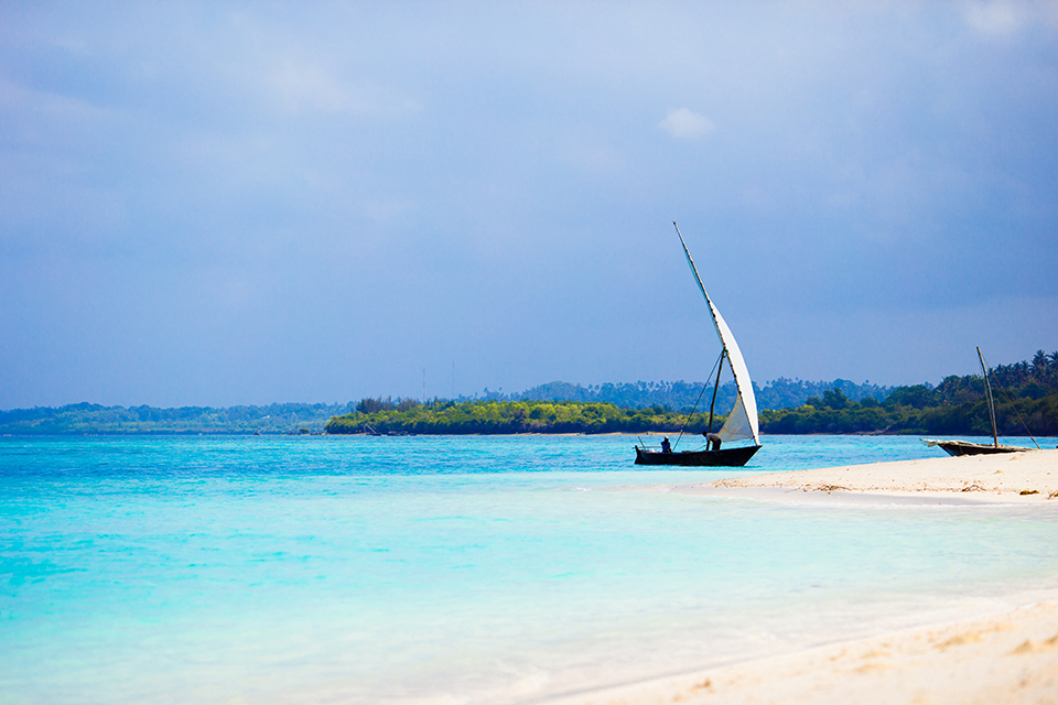 Small wooden boat in stunning turquoise water